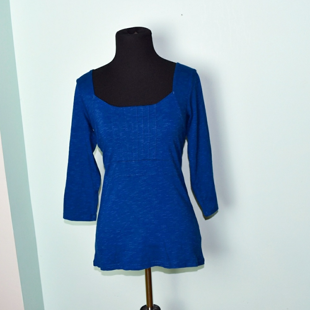 Super Cute Navy Flowy Sinched Waist Blouse - Picture 1 of 2